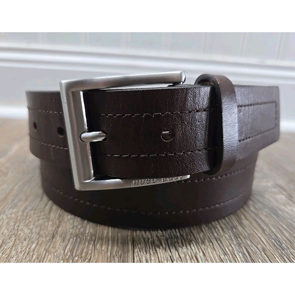 BOSS Hugo Boss Ubarto Leather Belt 100% Cow Skin Men's 32 Brown Handmade